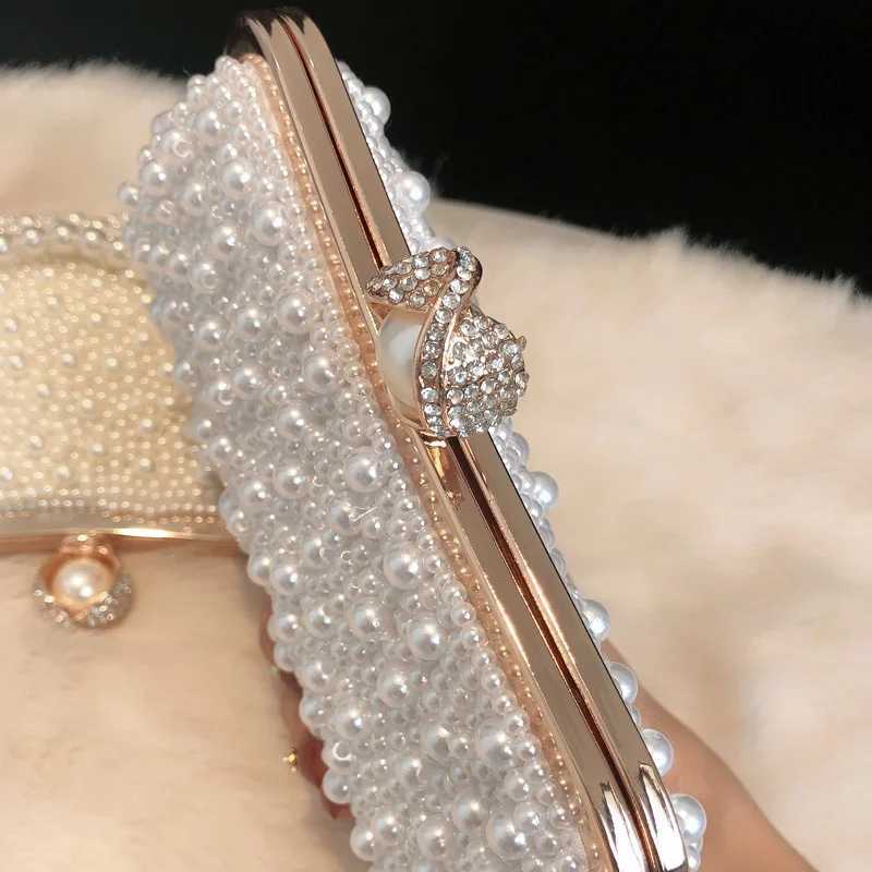 Pure Handmade Pearl Embroidery Dinner Bag Portable Storage Bag Wedding Party Evening Dress Bag Metal Chain Shoulder Bag H251027