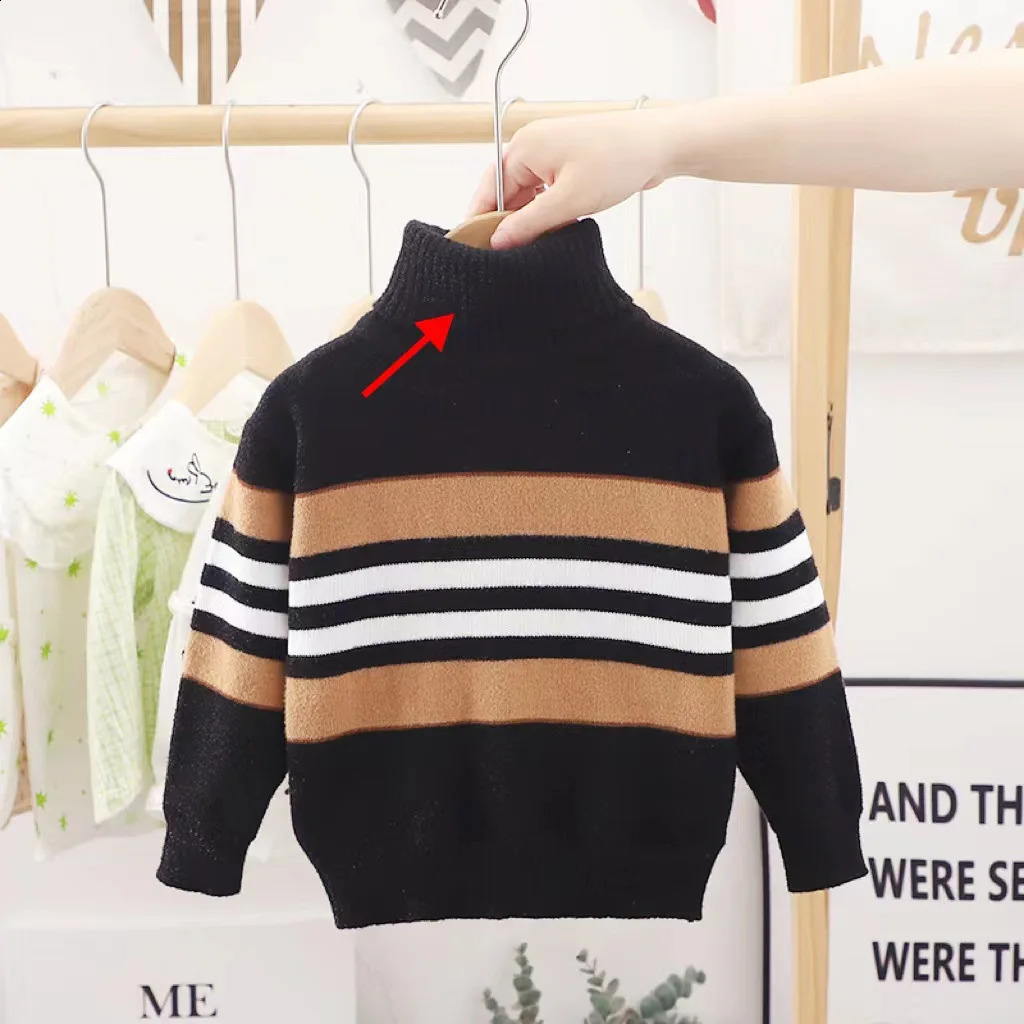 26 Years Autumn Winter Boys Sweater Stripe n Full Sleeve High Collar Knitting Shirt For Kids Children Handsome Knitwear 251027