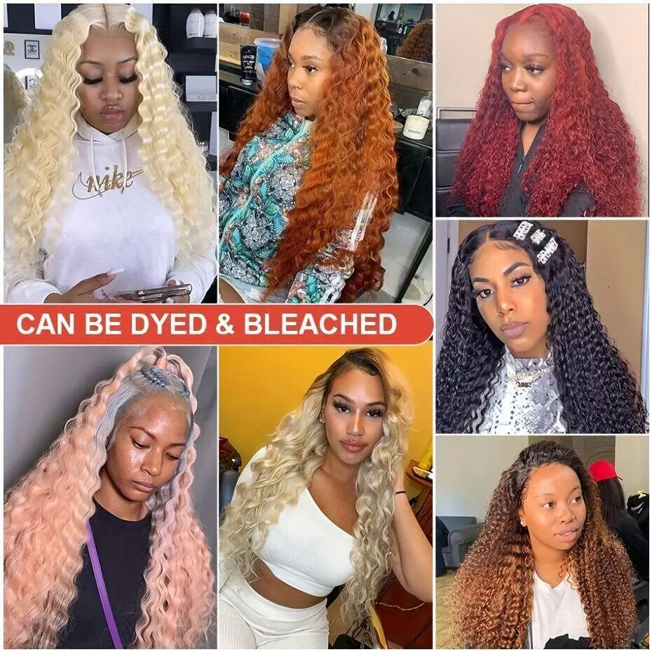 Women's 13X6 HD Transparent Frontal Pre-Plucked Density Water Wave Curly Human Hair Wig With Natural Looking Hairline, Wet Wavy Texture, Breathab