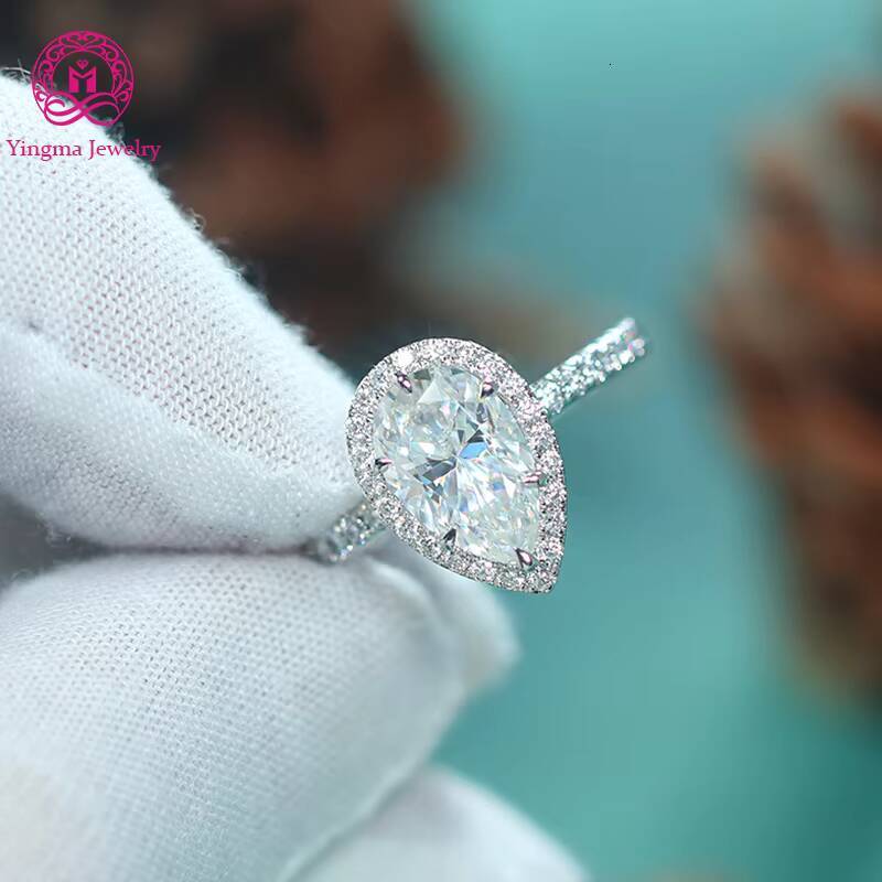 9K 10K 14K 18K Lab Diamonds Rings IGI Certificate Pear Shape E VS Lab Grown Diamond Ring for Wedding Engagement