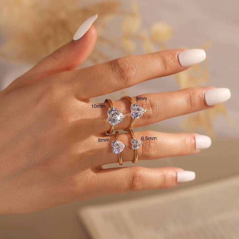 Rinntin LZR40 1ct 2ct 3ct 4ct HeartCut ThreeClaw Setting Premium 8A Cubic Zirconia 925 Sterling Silver Engagement Rings
