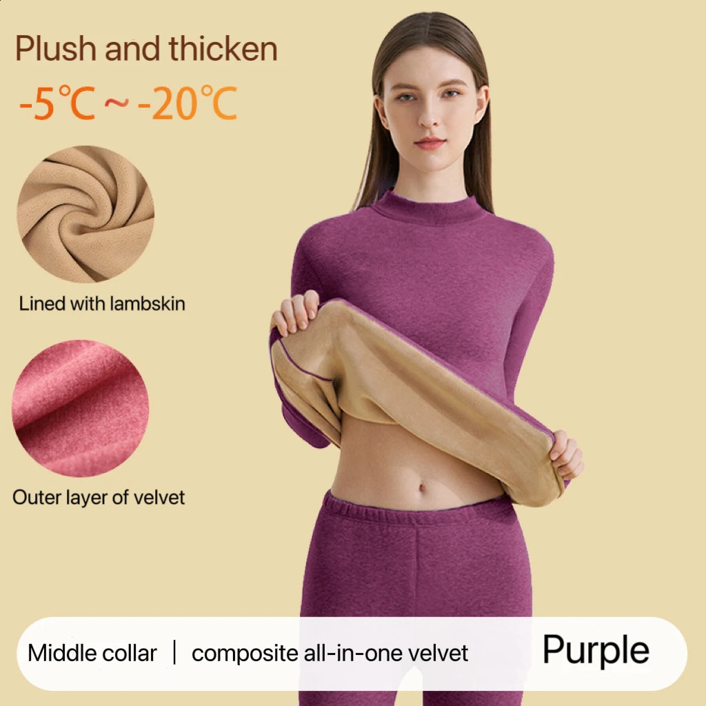 1Set Ultra Thick Thermal Underwear Women Stand Collar Seamless Warm Lingerie Winter Long Sleeve Bottoming Thermal Clothing Sets 251027