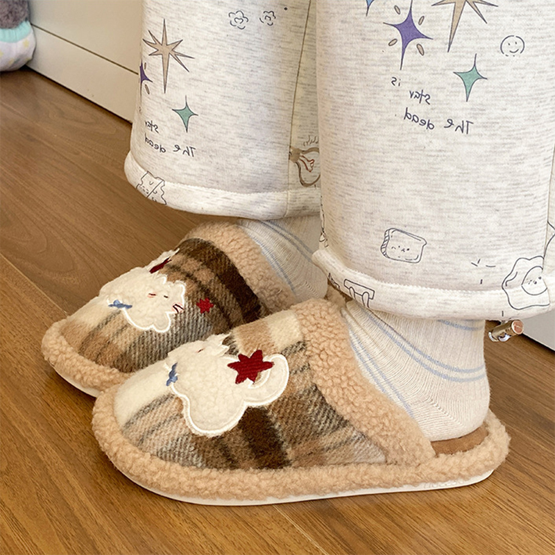 designer slides cozy warm cotton slippers stylish ladies winter indoor outdoor fuzzy cartoon slippers soft faux fur flats home shoes size 36-41