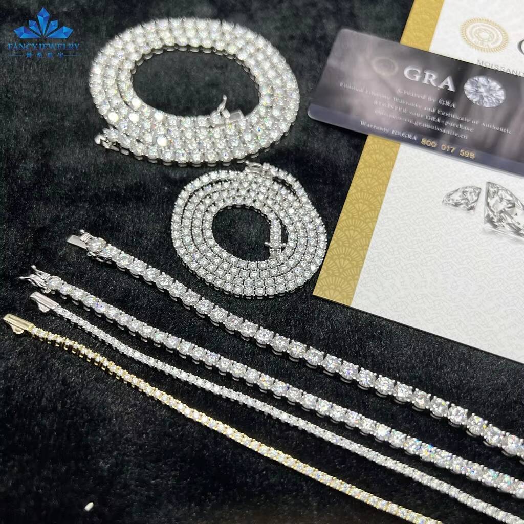 Fine Jewelry 3mm10mm Classic 925 Sterling Silver VVS Moissanite Diamond Cluster Tennis Chain Necklace for Men Women