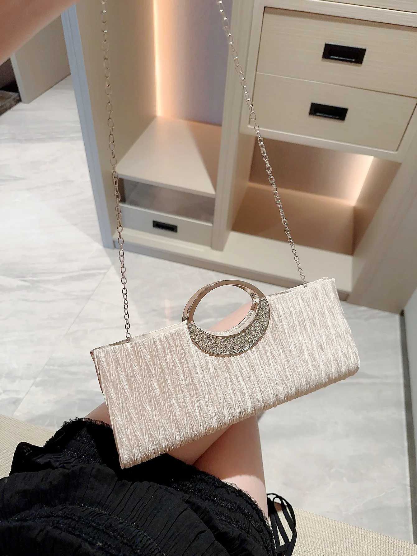 Ladies classic pleated design metal bracelet evening bag handbag party bag rhinestone embellished evening bag dress bag wedding H251027