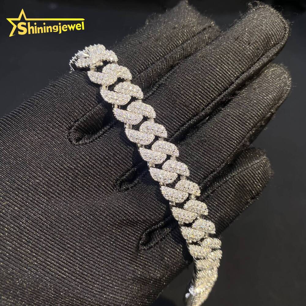 Hot Sale 10mm 3Rows 925 Silver Cuban Link Chain VVS D Moissanite Iced Out Diamond Jewelry Miami Cuban Necklace GRA Certificate