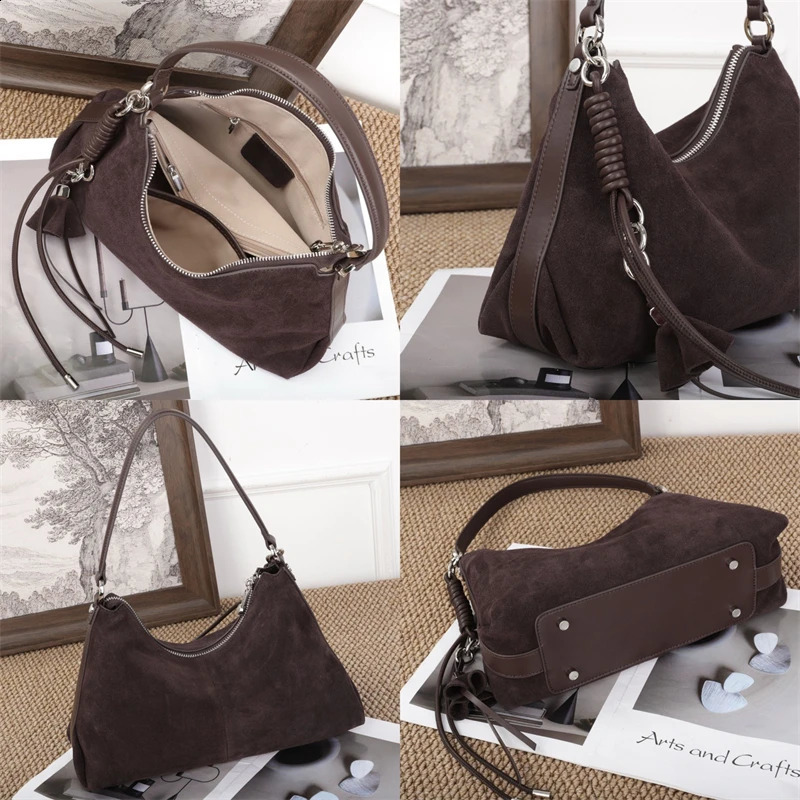 Hifashion Vintage Matte Suede Genuine Leather Underarm Shoulder Bags For Women 2025 Hobo Tote Ladies Handbags 251018