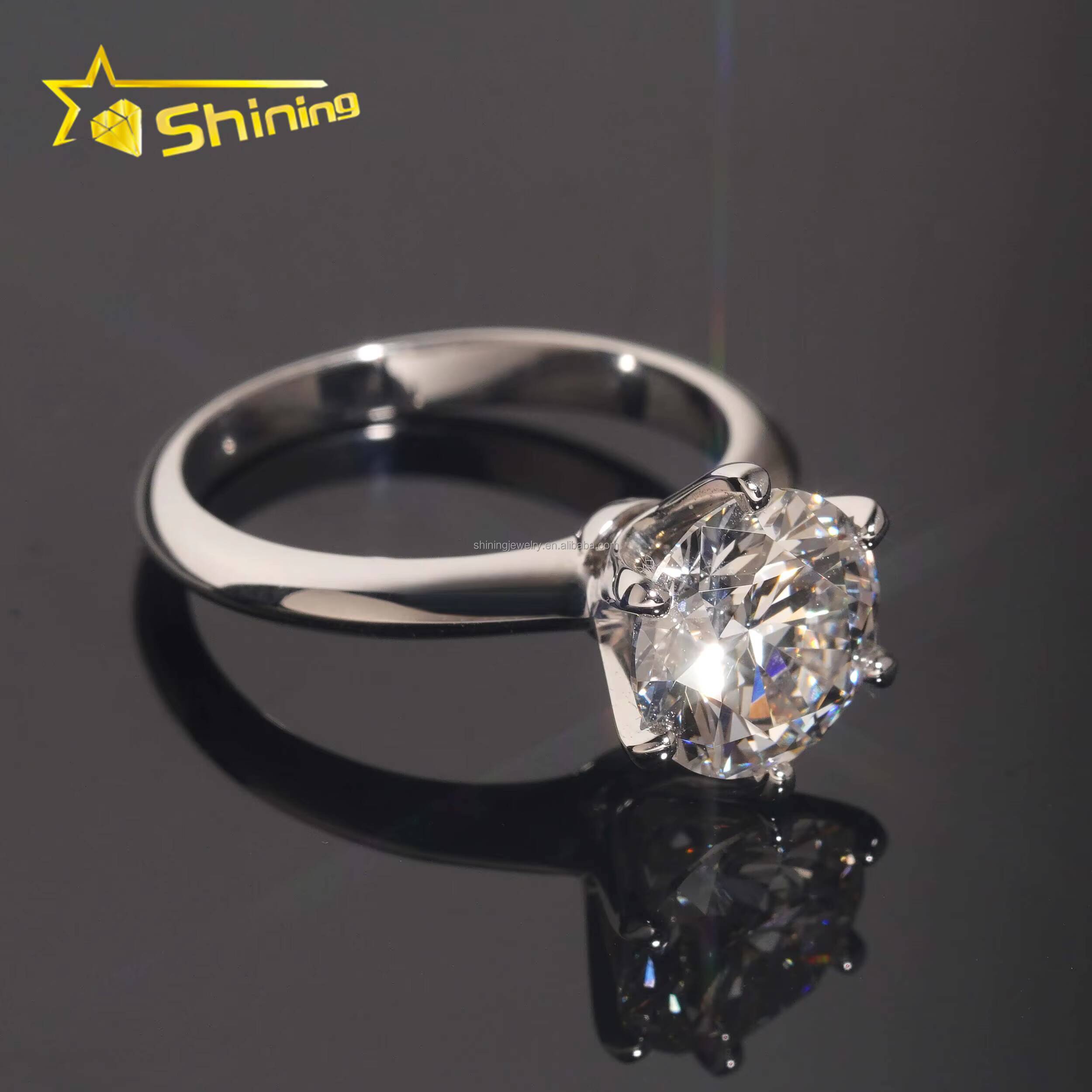 Customized Bridal Jewelry 18K White Gold Luxury Fiance Engagement Ring 3Ct Round Brilliant Lab Grown CVD Diamond Solitaire Ring