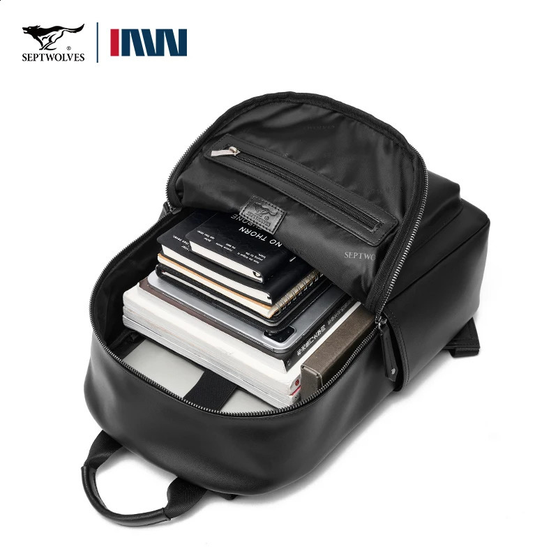 Septwolves Casual Business Large PU Leather Backpack Men Women Waterproof Laptop School Bag Male Classics Travel Knapsack 251018