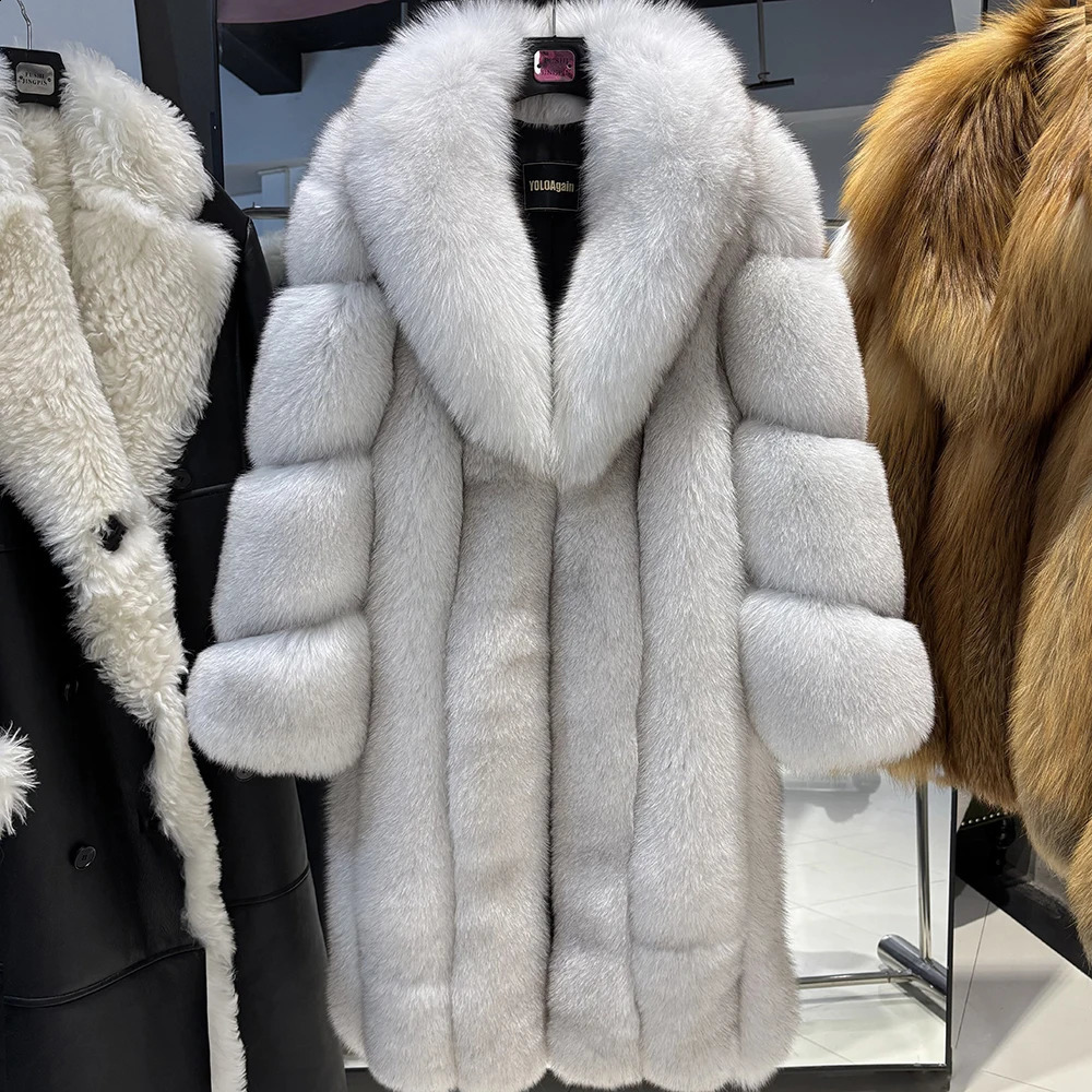 YOLOAgain High Quality Long Real Fox Fur Jacket Coat Women 2025 Winter Warm Natural Fur Coat Female 251027