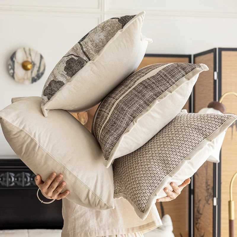 Pillow Case New Beige Coffee Light Luxury Cushion Cover Modern Chenille Jacquard Case Home Covers Decorative 4545cm C251028