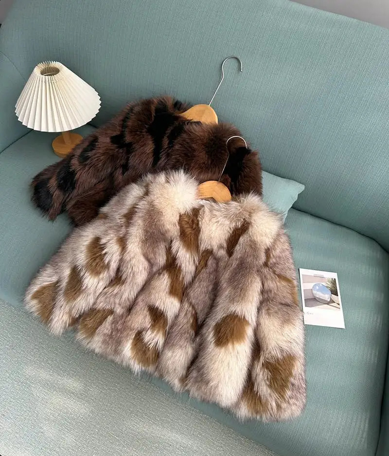 Color Matching Fox Fur Coat Girls Fur Coat Childrens Cottonpadded Clothes Fashion Casual 251023