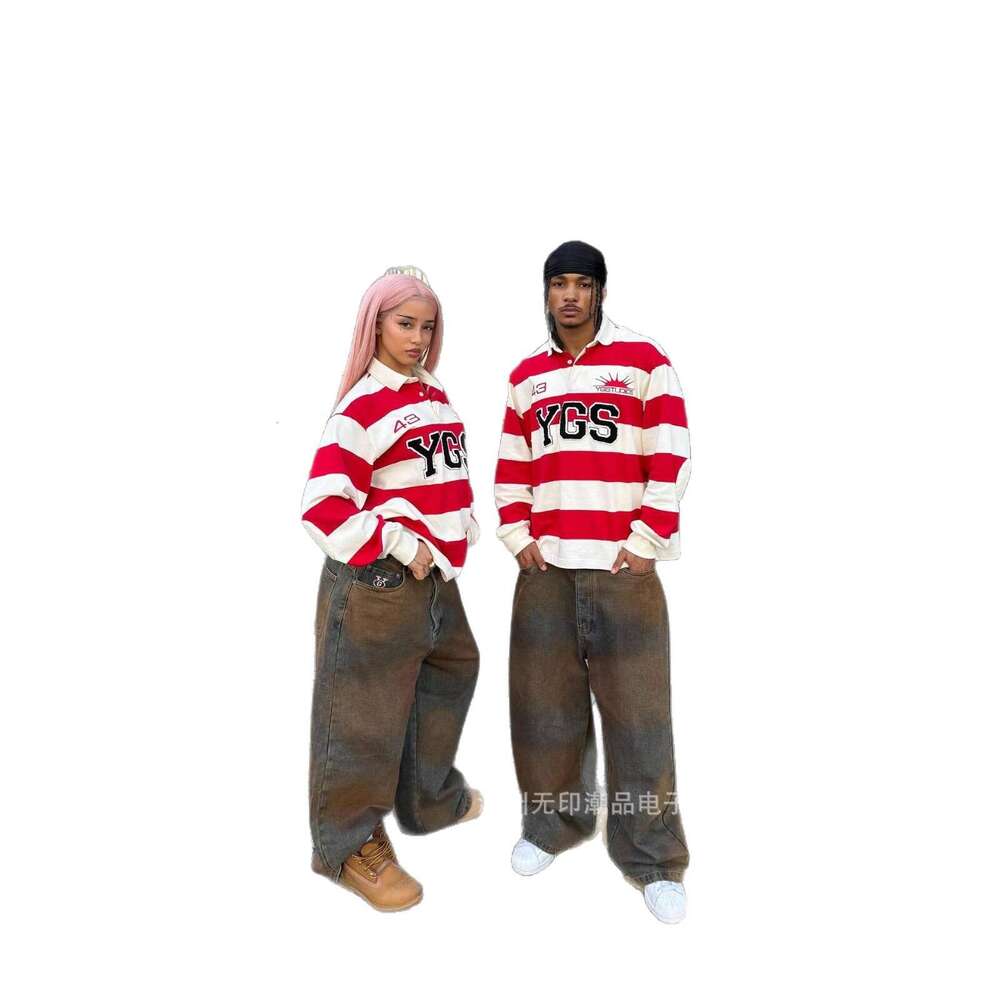 Autumn Street Fashion Versatile Red and White Tone Matching Three-Dimensional Letter Embroidery Pattern Loose Top