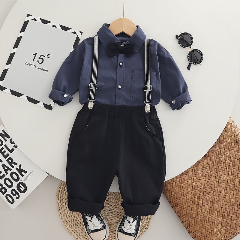 Free Shipping 2025 Solid Color Overalls Set, Spring Autumn 2-Piece Outfit, Fashion Casual Clothing for Baby Boy & Toddler