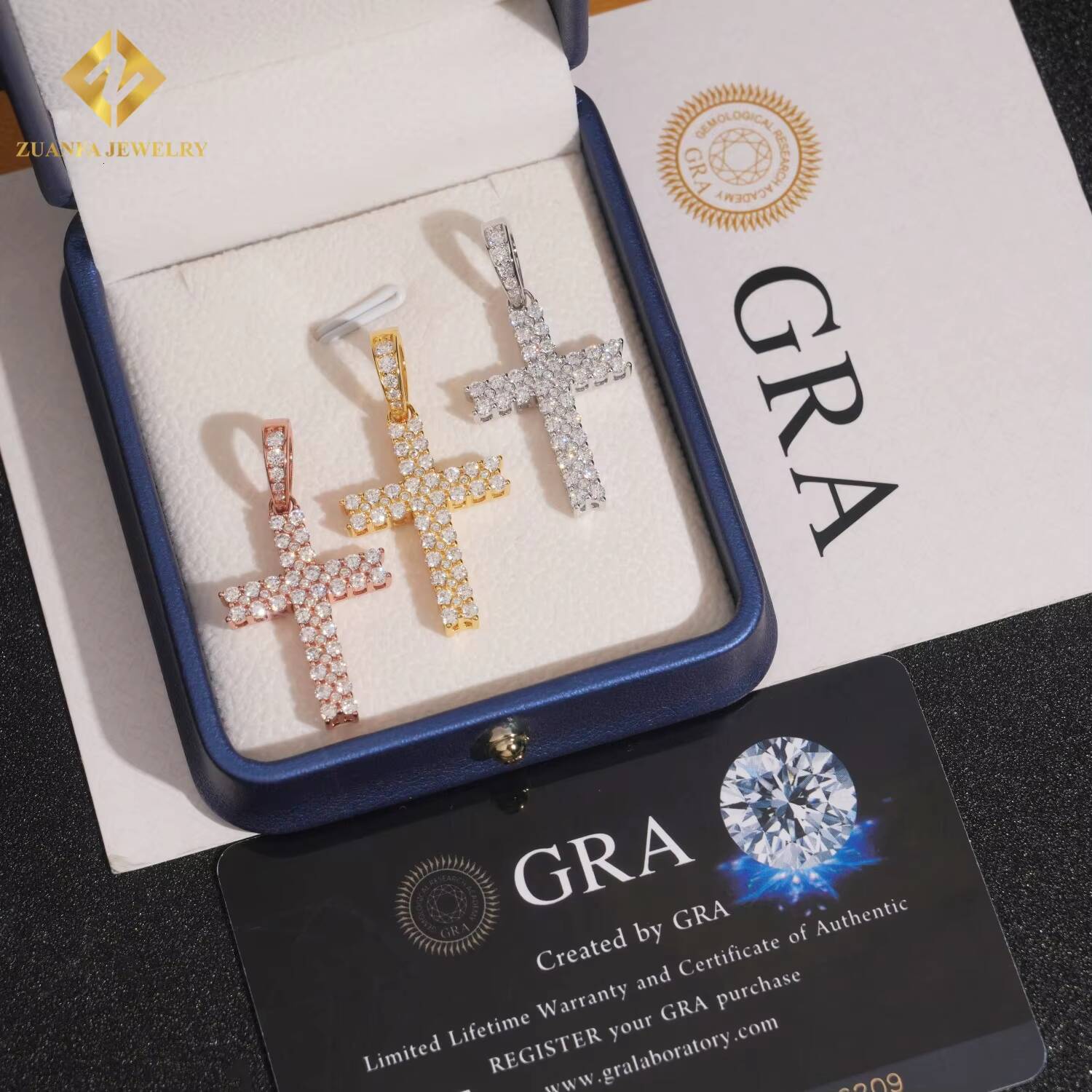 New Products Fashion Ice Out VVS Moissanite Cross Pendant 925 Sterling Silver Pass Diamond Tester Hip Hop Style Jewelry with GRA