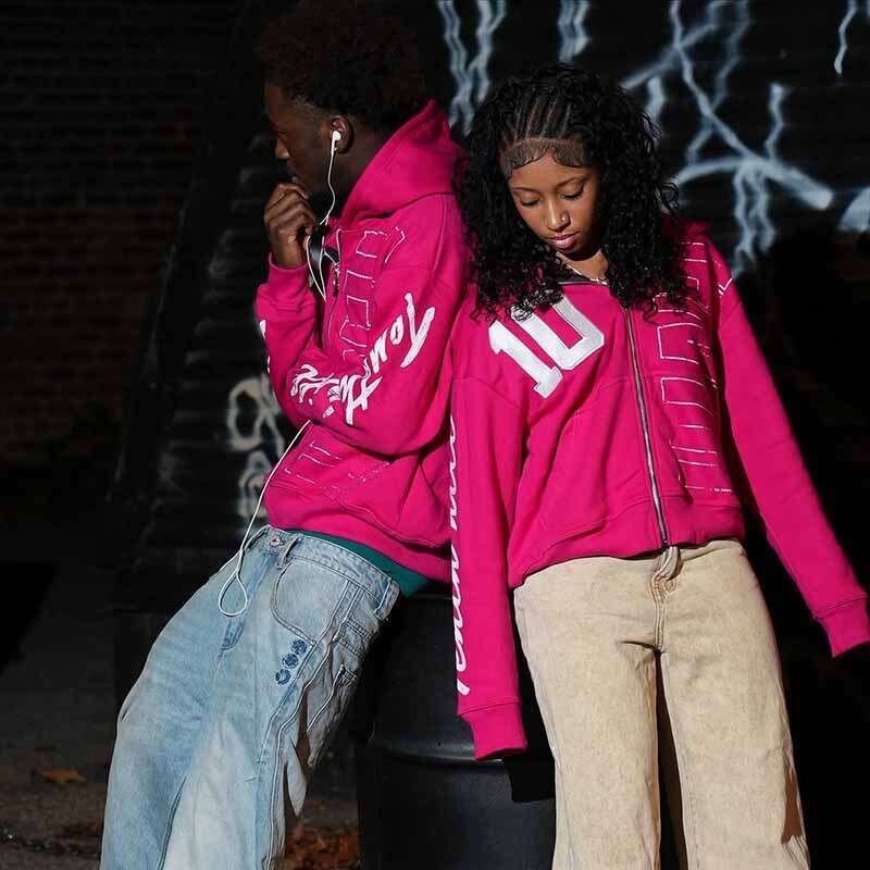 Street Hip-Hop Trendy Personalized Letter Print Hooded Cardigan Zipper Sweatshirt Loose Unisex Jacket