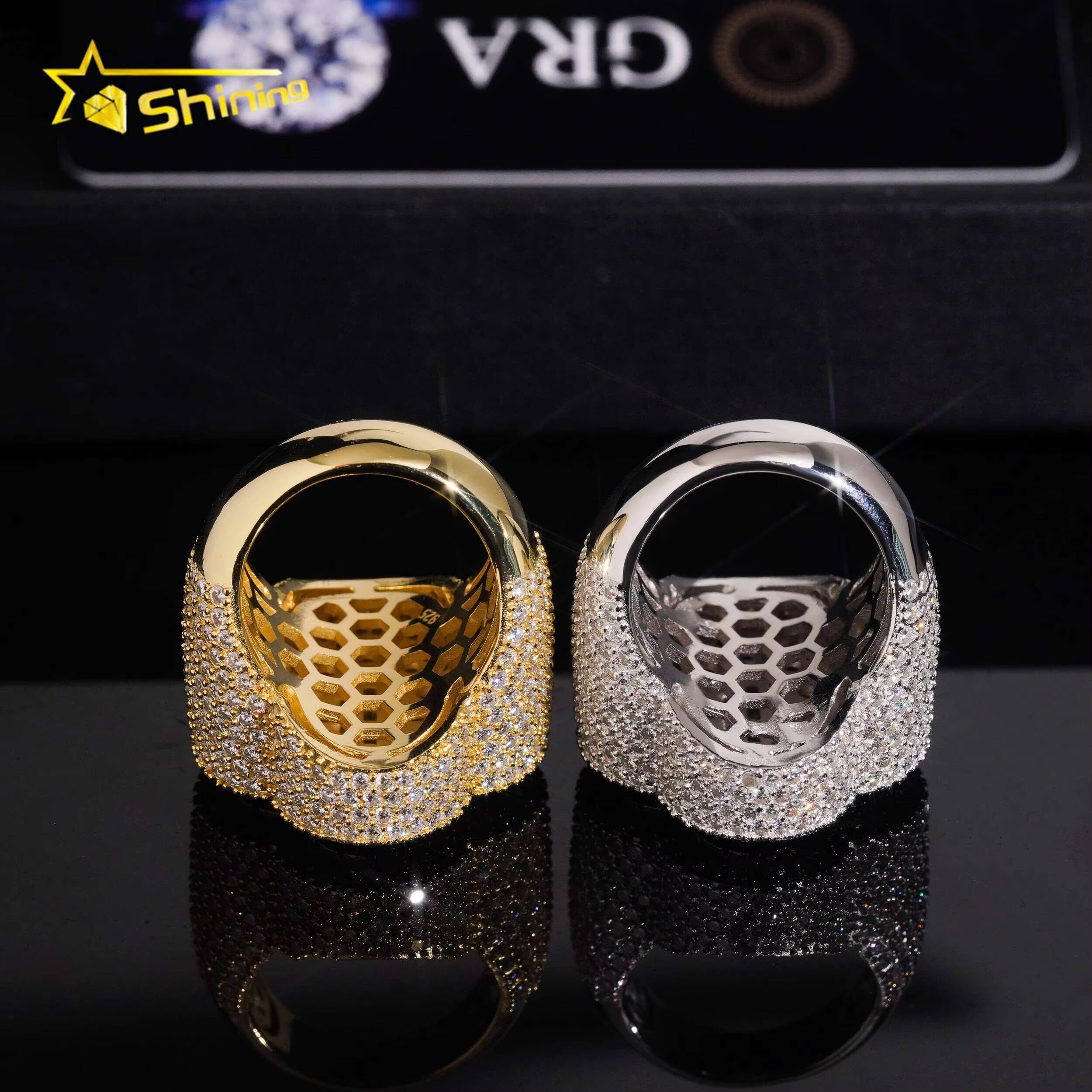 Iced Out Flower Ring GRA Moissanite Pass Diamond Test 925 Sterling Silver Gold Plated Moissanite Hip Hop Rings