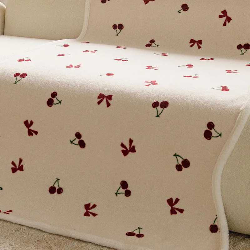 Lovely Floral Print Wavy Edge Sofa Cushion Thick Plush Warm Sofa Cover for Autumn Winter Elegant Sectional Anti Slip Home Decor C251028