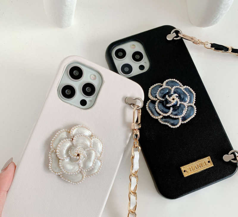 Designer Luxury Crossbody Protective Phone Covers Soft Lambskin Material with Chic Floral Motif Supports Apple's Latest Devices