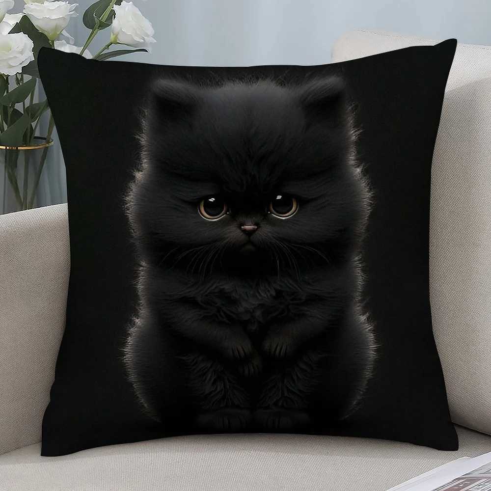Pillow Case Black Cat Case Short Plush Sofa Decorative Gift Home Doublesided Printing Cushion Living room and bedroom 60x60cm C251028