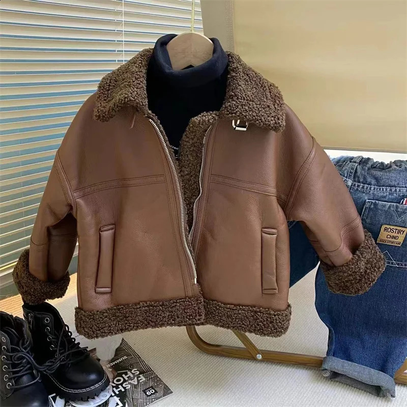 Boys Coat Jacket CottonWindbreak Cool PU Warm Plus Thicken Spring Autumn Tracksuit Teenagers Childrens Clothing 251027