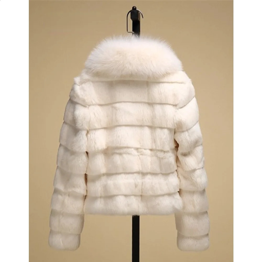 OFTBUY Rabbit Fur Coat with Fox Fur Collar Women Full Pelt Fox Fur Jacket Winter Rabbit Fur Waistcoat High Street 251027