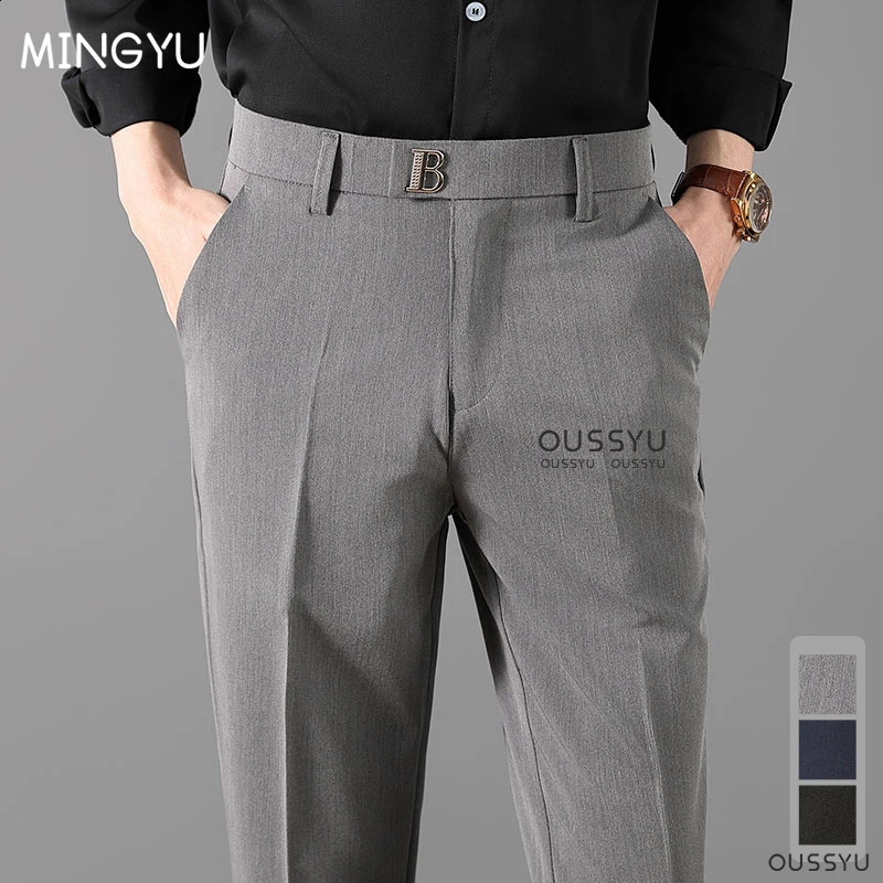 Luxury Classic Formal Trousers Men Spring Summer Thin Business Grey Suit Office Work Social Korean Stretch Casual Pants Male 251027