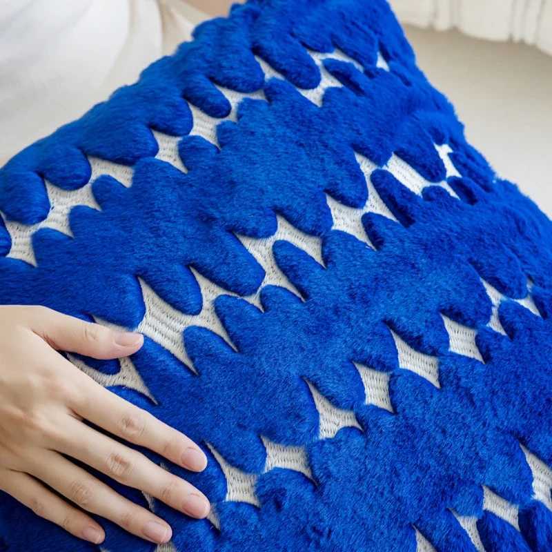 Pillow Case Royal Blue Plush Cushion Cover Light Luxury Retro Covers Decorative Jacquard Embroidery Living Room Case 4545cm C251028