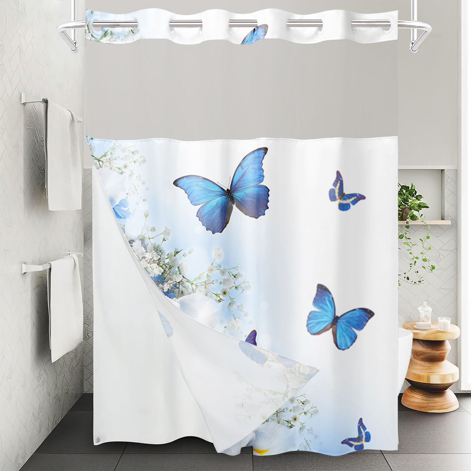 YL-37569 Hot selling digital printed shower curtain animal waterproof, mildew-proof and moisture-proof bathroom dry and wet separation curtain