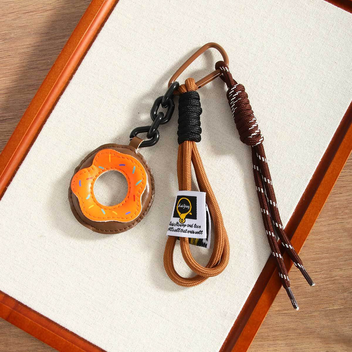 New Style Donut Leather Maillard Color Cross border Hot Selling Bag Charm Keychain Phone Lanyard Pendant