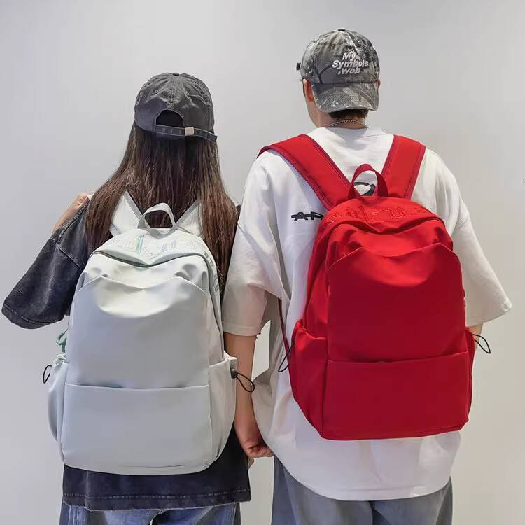 College Girl Simple Red Large Capacity Travel Backpack for Female and Male High School Students