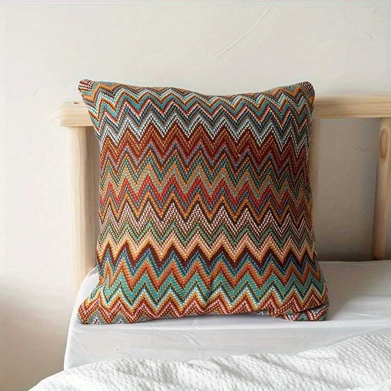 Pillow Case 1pc Cosy Bohemian Knit Cover 45x45cm Striped Winter Cushion Case Soft Nylon Zipper Closure Hand Wash Sofa Bed Decor C251028