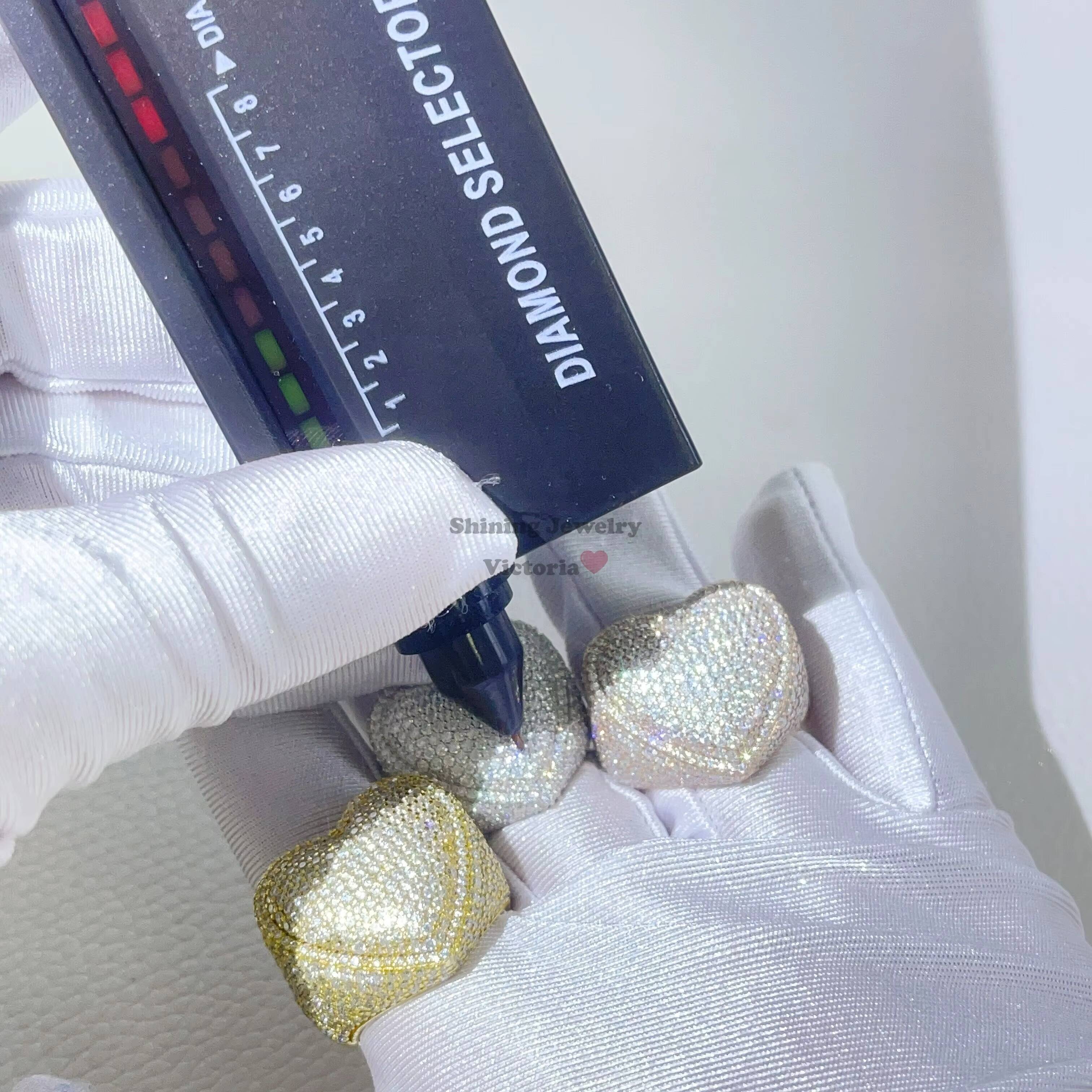 Hip Hop Men Women Iced Out Vvs Moissanite Diamond Micro Pave Heart Ring