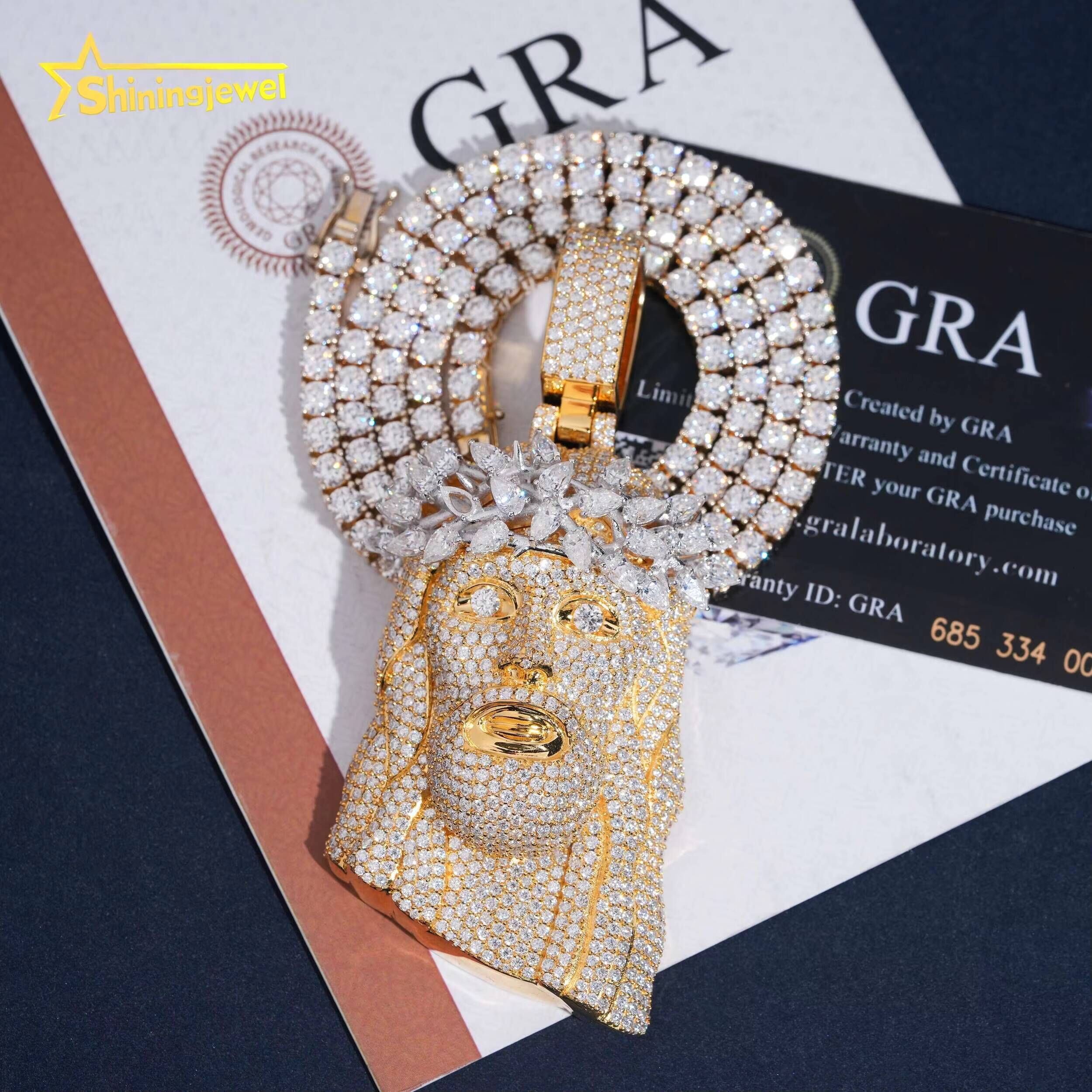 Rapper Jesus Piece Real Gold Plated 3d Face Portrait Hip Pop Pendant Real Gold Plated 925 Moissanite Jesus Pendant