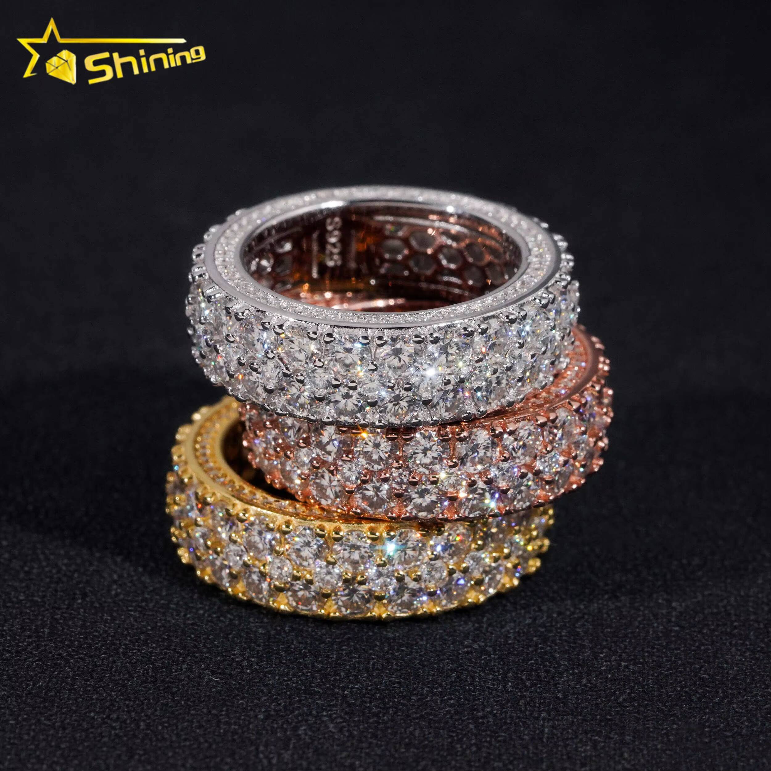 Pass Diamond Tester Hip Hop Jewelry 925 Sterling Silver Fully Iced Eternity VVS Diamond Moissanite Iced Out Ring for Men