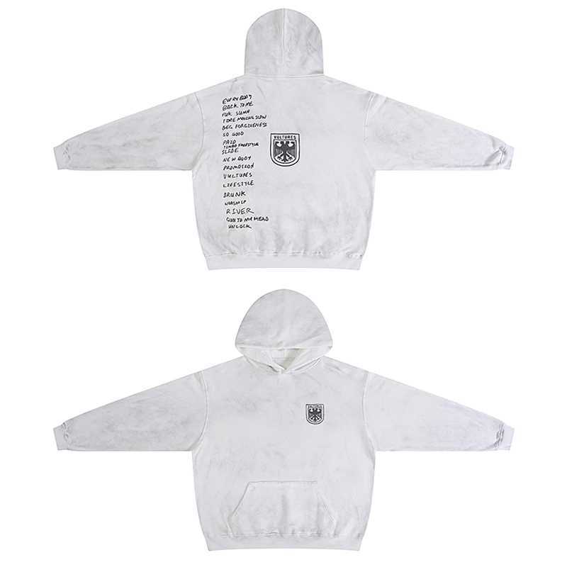 Hoodies 2025 New American High Street Vulture Letter Print Dirty White Hooded Sweatshirt Men Women Hoody Pullover J251028