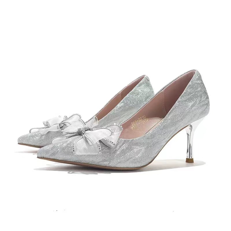 Jifffly high heels for women in summer, high-end sense, fairy style, pointed bow, trendsetter, fashionable single shoes