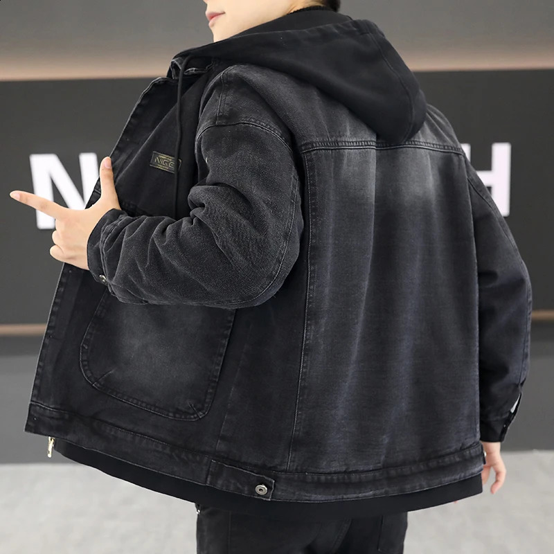 Winter Mens Thicken Warm Denim Jacket Cotton Loose Hooded jean Outwear Coat Solid jacket Men Casual Couple Streetwear 251017