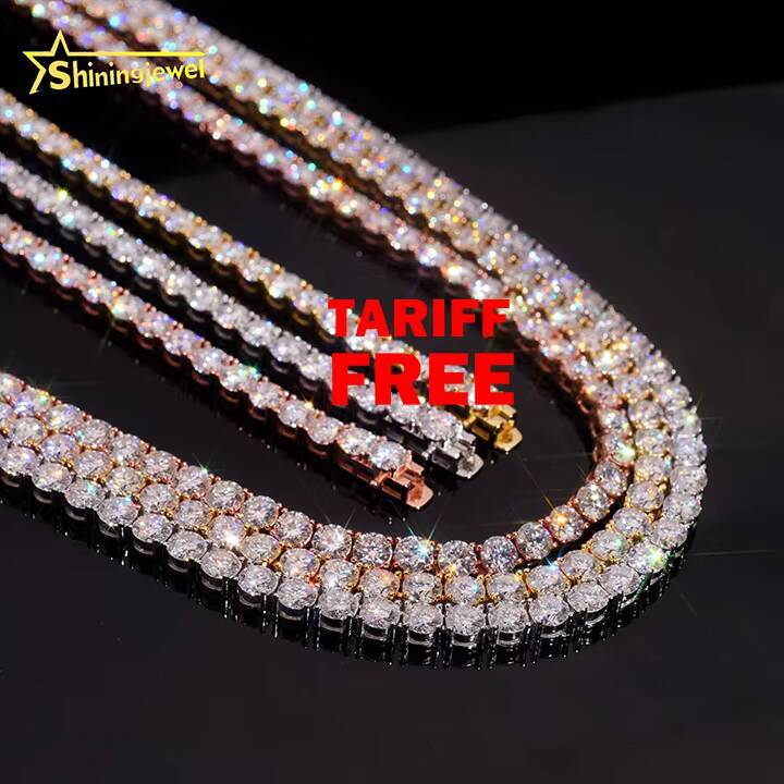 Ready to Ship Cheapest Price VVS Moissanite Pass Diamonds Test Gold Plated Sterling Silver 925 Tennis Chain Iced Out Jewelry