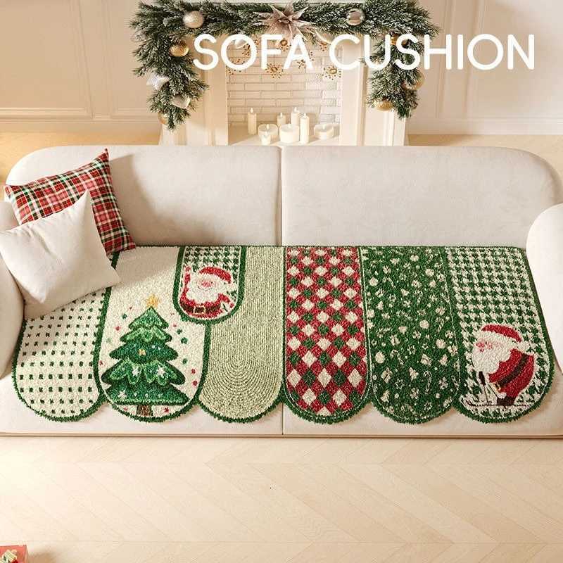 New Christmas Red Sofa Cover Fabric Anti Slip and Warm Autumn and Winter Sofa Cushion Straight Row Thick Plush Not Easy To Fade C251028