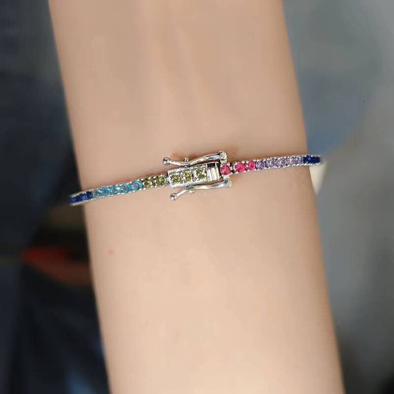 Hot Selling 2mm Width CZ Tennis Chain Bracelet Women Men Iced Out Bling Rainbow Bracelet Jewelry