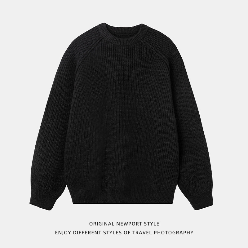 3D Shoulder Line Design Round Neck Sweater Autumn Winter Designer Sweater Texture Thick Knit Solid Color Loose Coat
