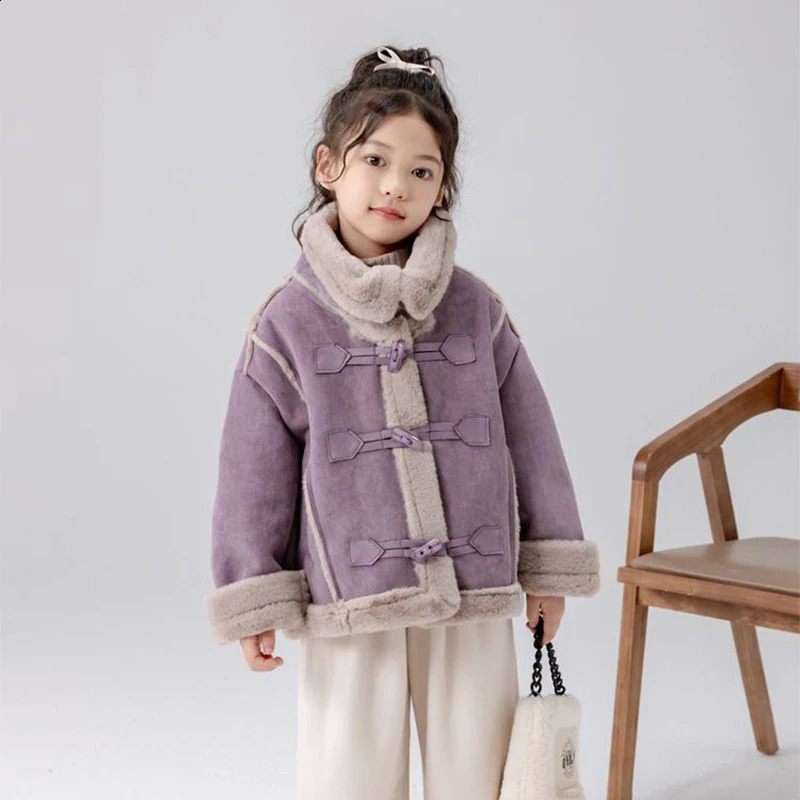 Fashion Teen Girls Lambswool Jackets 2025 Winter Kids Vintage Loose Thickened Deer Skin Velvet Fur Coats Childrens Clothing 251027