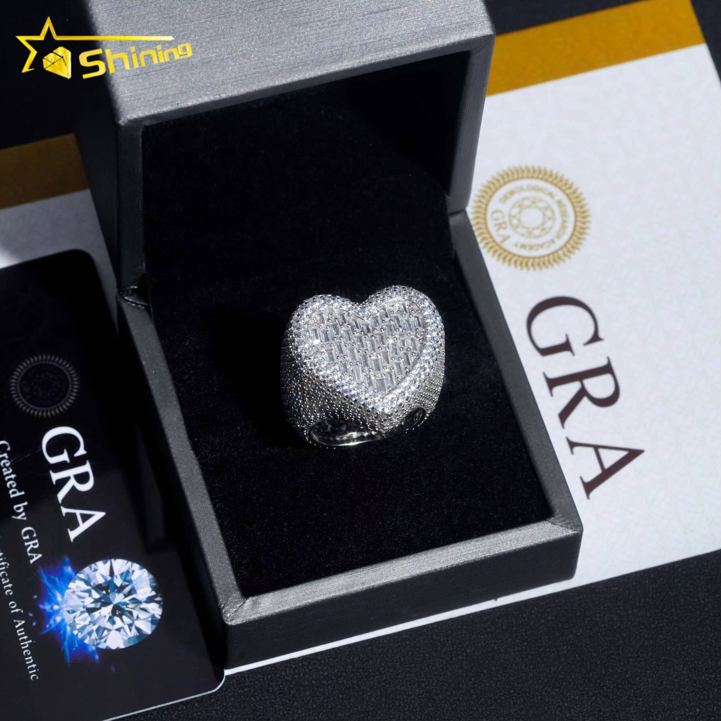Fully Iced Out Pass Diamond Tester Top Quality Heart Style Moissanite Mens Hip Hop Rings