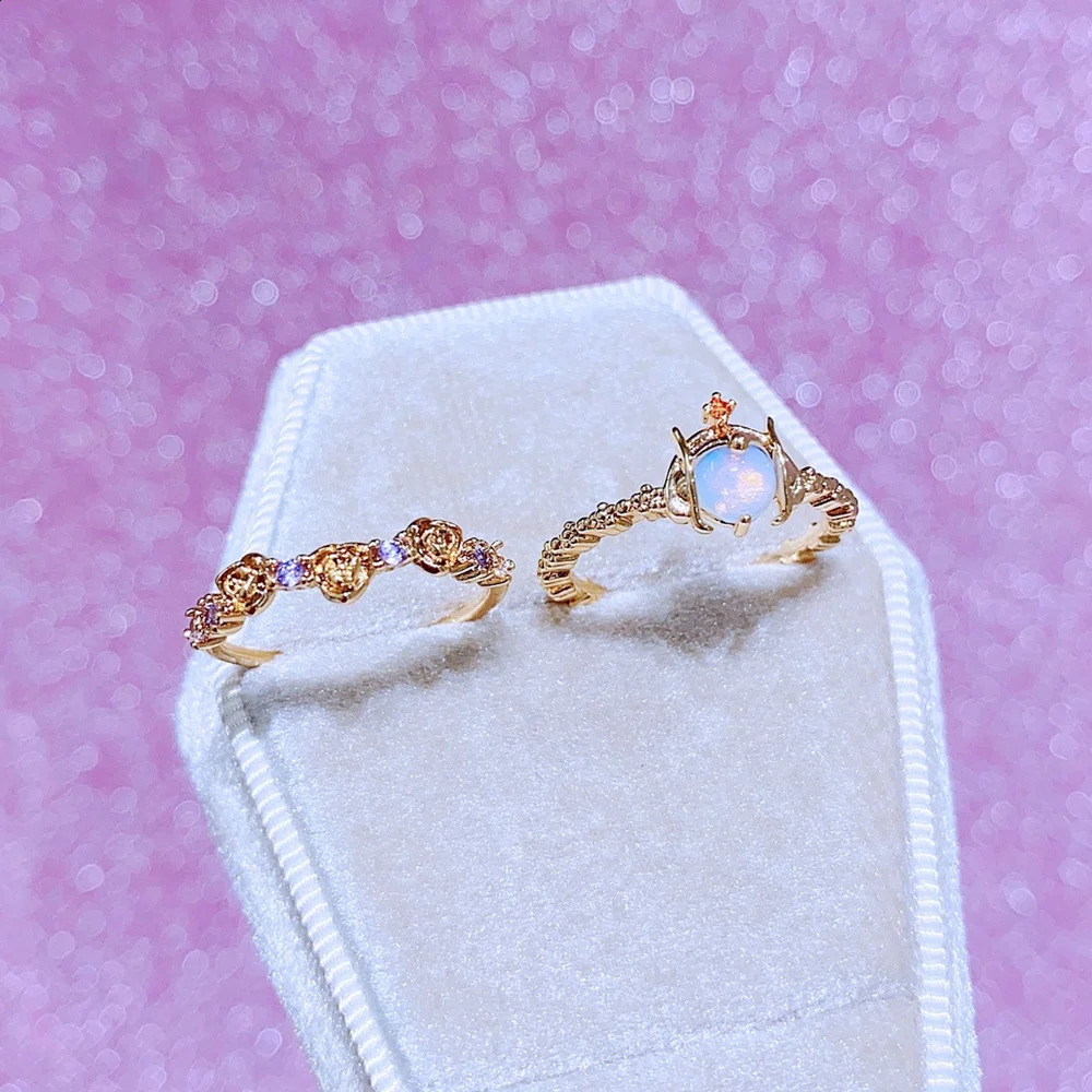 MIGGA Double Layer Rose Flower Queen Women Ring Gold Color Plated Cubic Zirconia Jewelry 251023