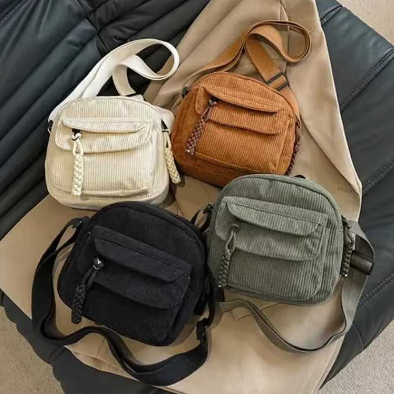 Korean Harajuku Messenger Bags Corduroy Womens Small Shoulder Bag Teenager Girl Crossbody Bag Cute Tote Student Shoulder BagW251028