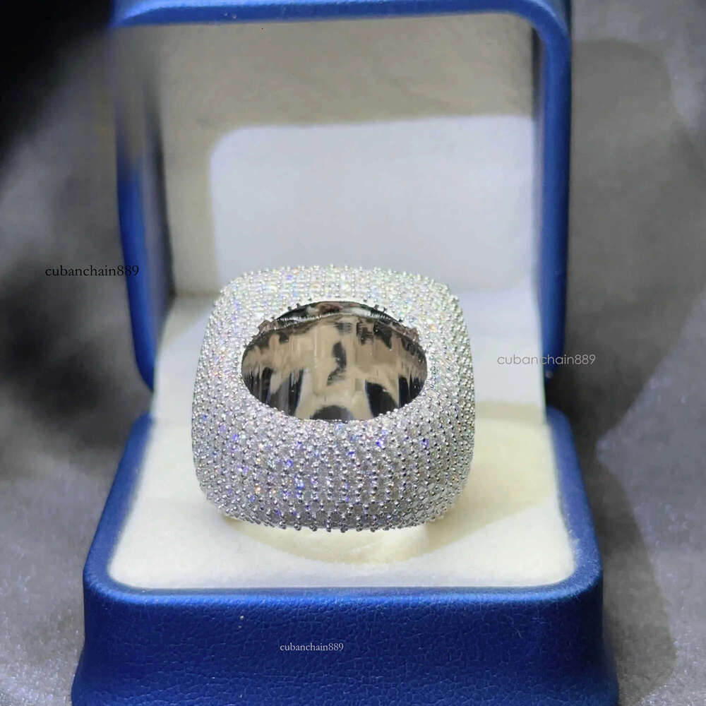 Hiphop Mens Pave Hip Hop Iced Out Cuban Ring Sier Rings Vvs Moissanite Dia Rapper Jewelry