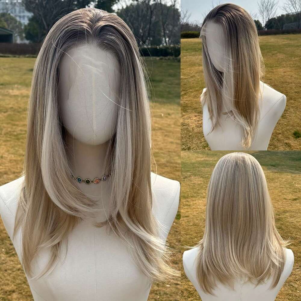 22-Inch Brown Attractive Synthetic Lace Front Wig-High-Definition Transparent 13X4 Front, Non-Adhesive, Pre-Combed Hair Line-Ideal Fashionable Women G