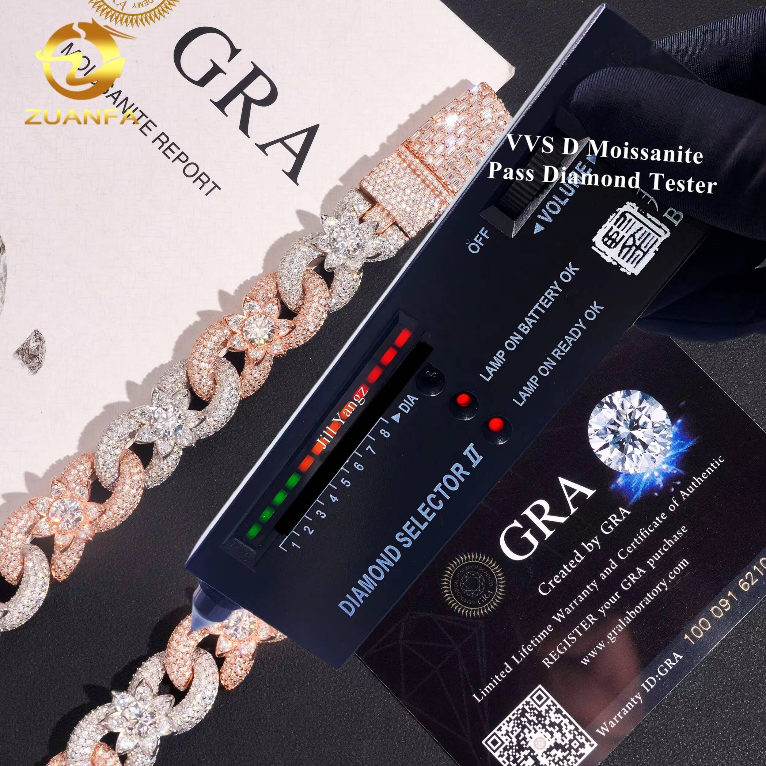 Lotus Flower Infinity Links 15mm Moissanite Chain Cuban Links Thick Heavy 925 Silver Cuban Link Chain Necklace 2 Tone