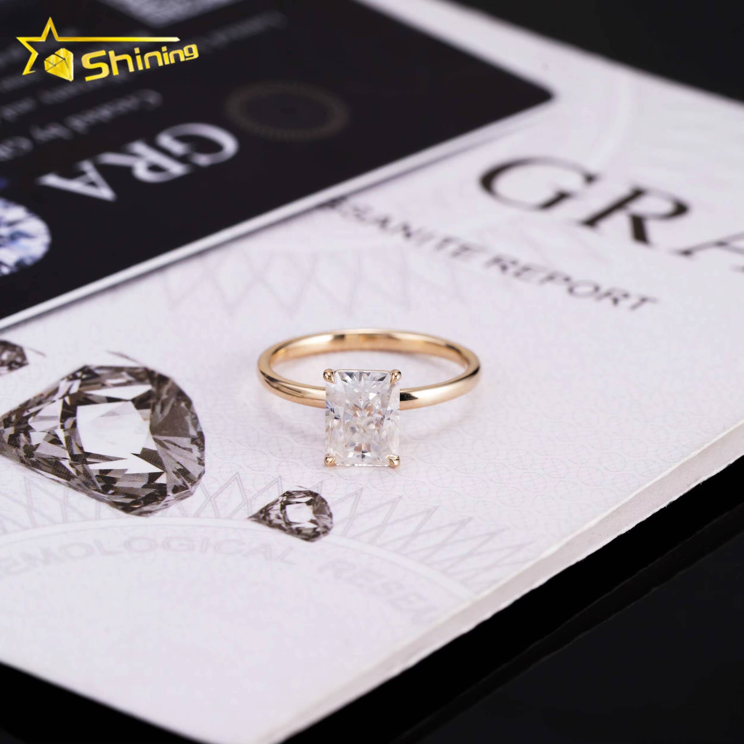 Luxury 2ct Solitaire Diamond Radiant Cut D VVS 14k Gold Moissanite Engagement Wedding Ring